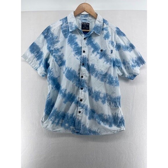 KAVU Other - Kavu Men's Button Down Short Sleeve Shirt Tye Dye Blue/White Size Large